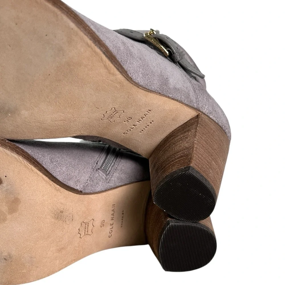 Cole Haan Boots Women’s 9 B Heels‎ Ankle Booties Buckle Strap Gray Suede